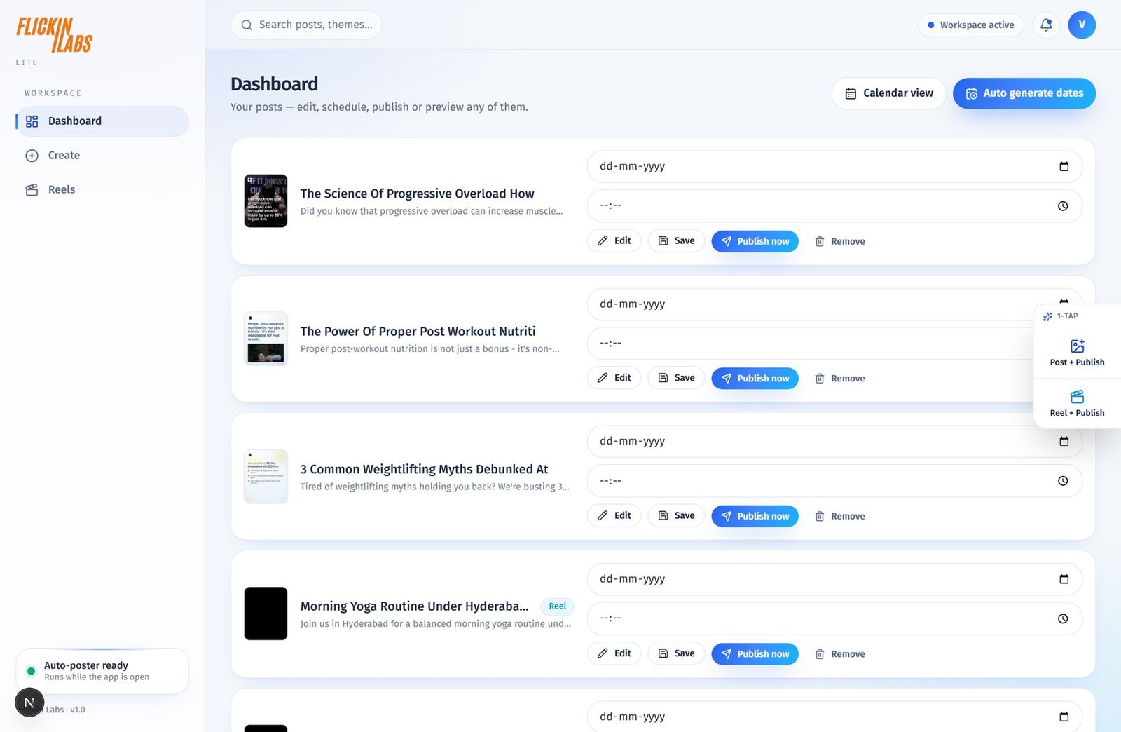 Dashboard queue screen