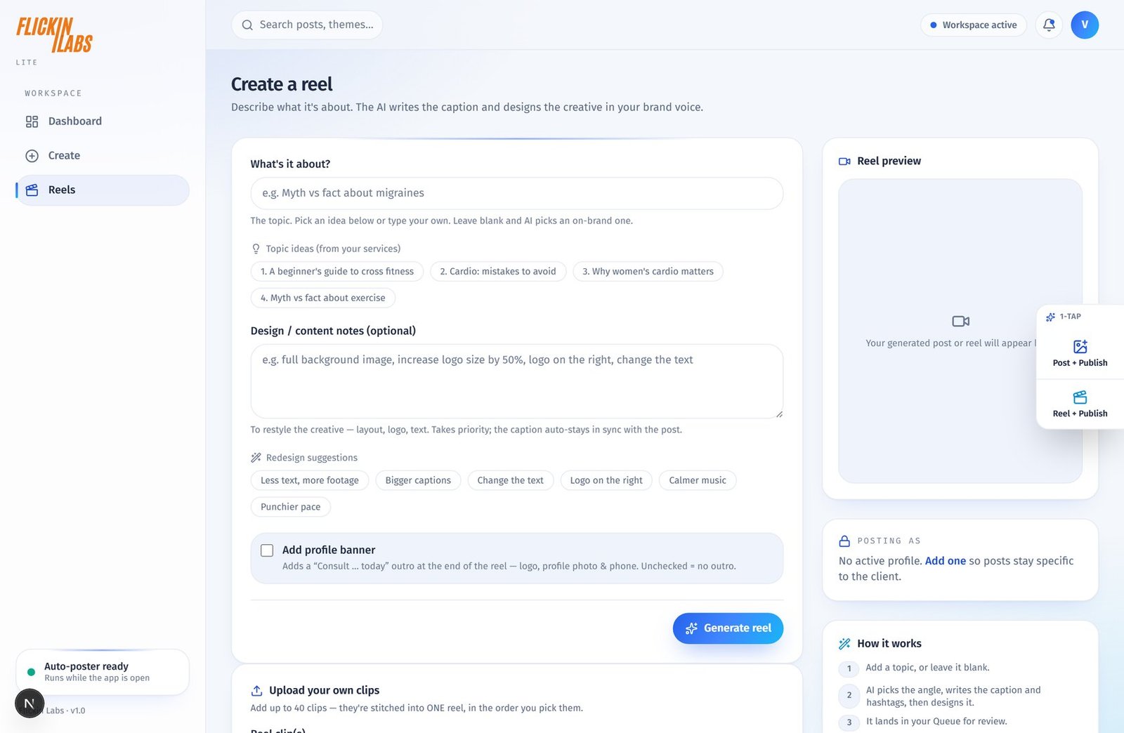 Create a reel screen